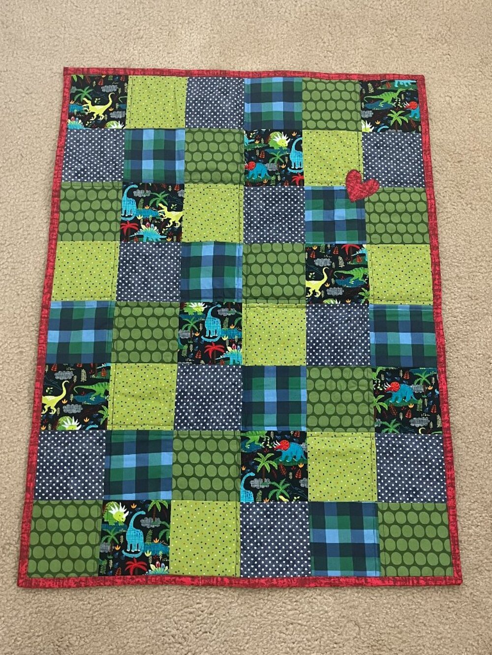 Handmade Dinosaur Themed Baby Quilt 37"x28"